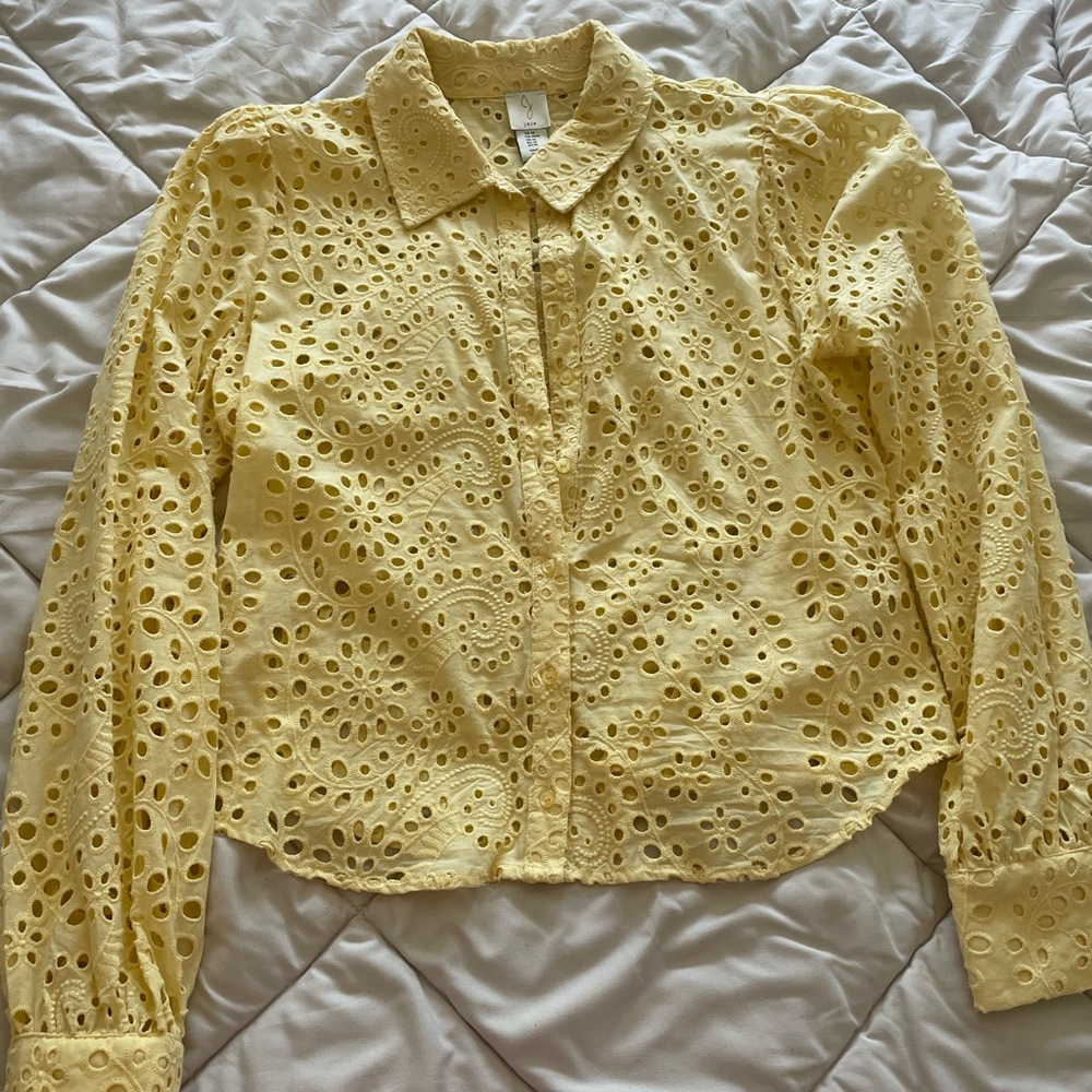Yellow Eyelet Button-Up Shirt